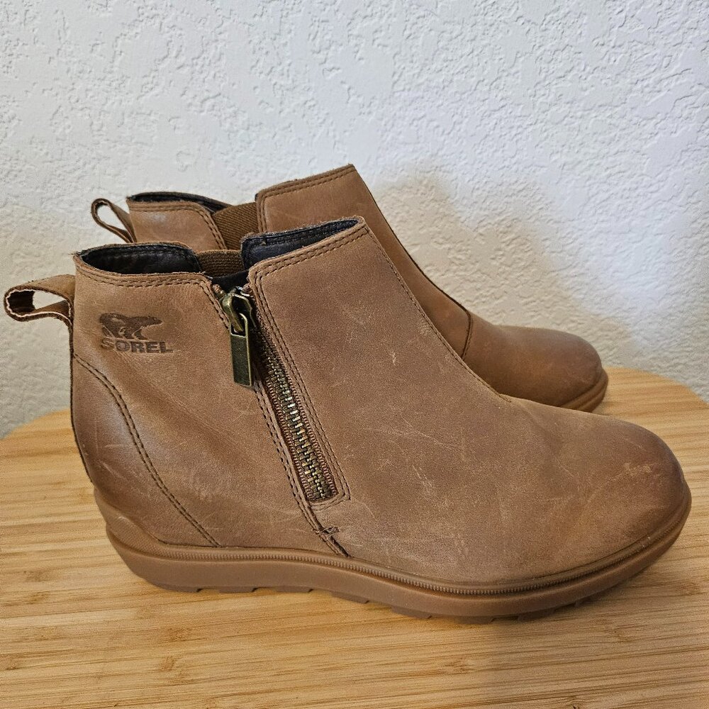 Sorel Evie II Womens Size 7.5 Waterproof Hidden Wedge Lace Up Boot Brown Leather